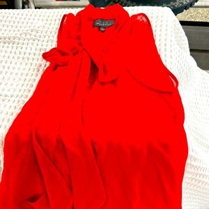 Read sheer blouse with front bow